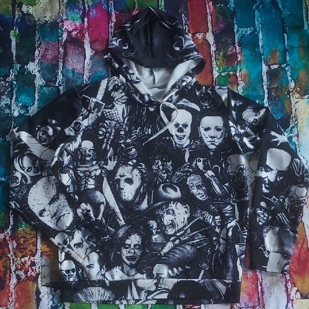 Black and White Horror Graphic Hoodie